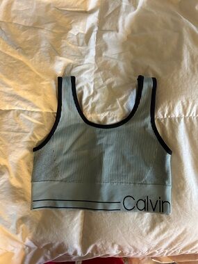 Calvin Klein Performance Ribbed Sports Bra in Sage with Black Trim